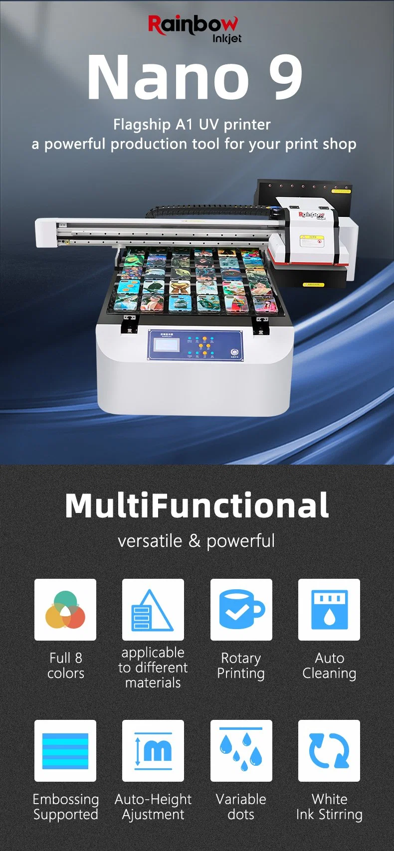 Multicolor 6090 A1 UV Digital Flatbed Printer Sticker Phone Case Printing Machine Ceramic Acrylic UV Printer China
