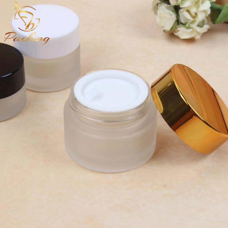 Factory Stock 30g 50g Frosted Cosmetic Jar for High-Grade Face Cream with Shiny Gold Silver Cap