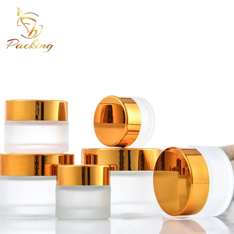 Factory Stock 30g 50g Frosted Cosmetic Jar for High-Grade Face Cream with Shiny Gold Silver Cap