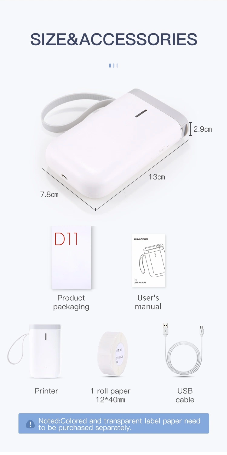 Portable 203 Dpi Niimbot Mini Desktop Barcode Thermal Label Printer Half an Inch Adhesive Paper Labels