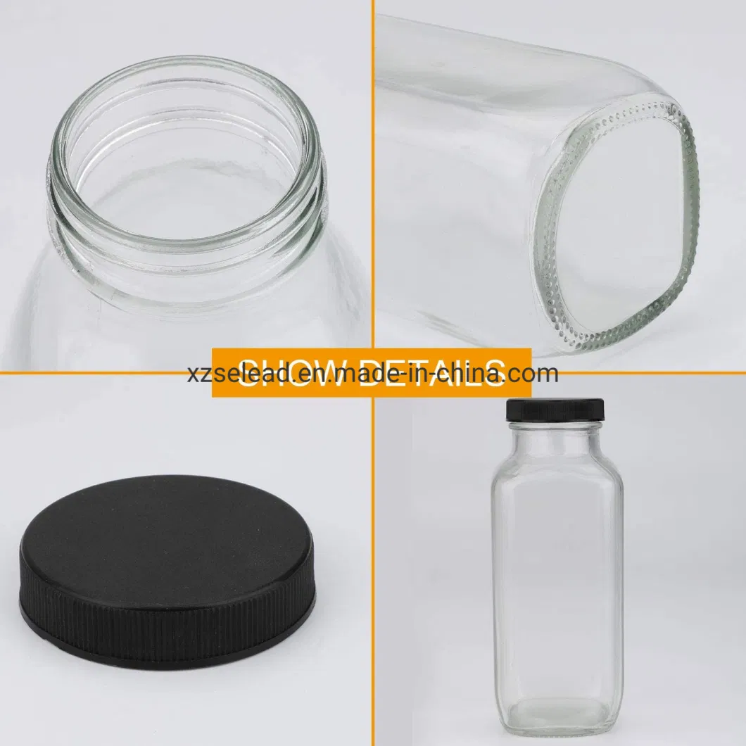 Wholesale Square 500ml 1000ml Empty Milk Fruit Juice Drink Glass Bottles with White Tamper Proof Cap Packaging