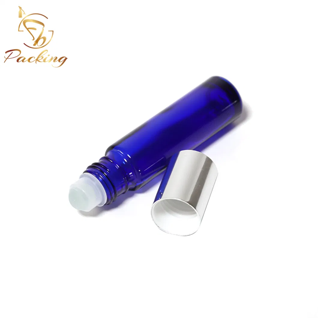 10% off 10 Ml Blue Glass Roll on Bottle with Silver Cap and Glass Ball