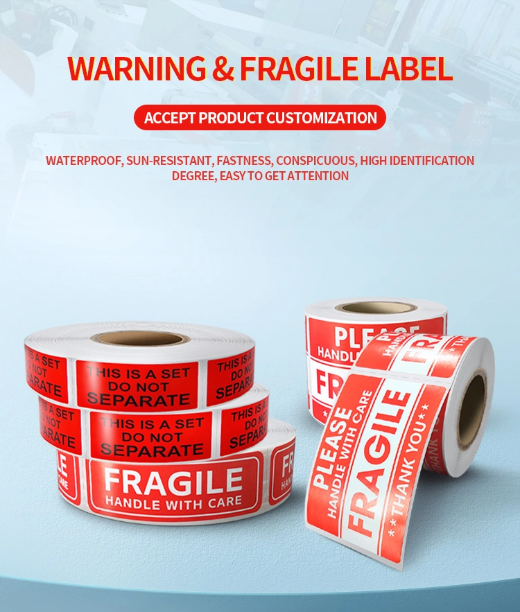 Custom Product Logo Sticker Thermal Fragile Warning Label