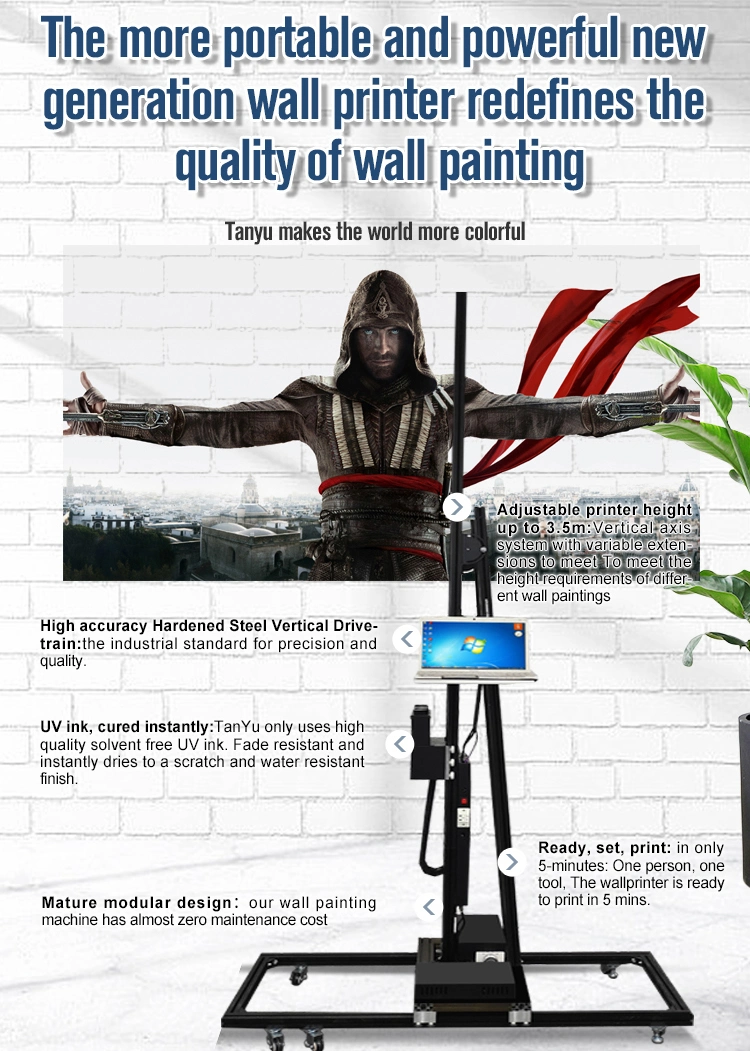 3D 5D Photo Wall Printing Machine UV Ink Print on No Water Absorption Highly Resolution Automatic Wall Printer