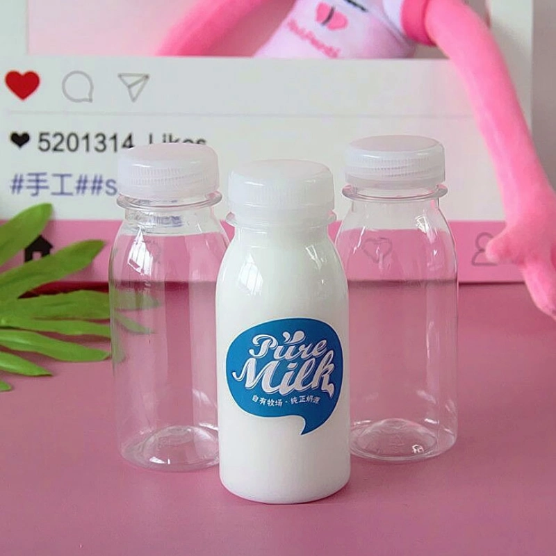 BPA Free Milk Bottle 250ml Empty Clear Plastic Pet Milk Bottles with Tamper-Proof Screw Cap Customized Logo