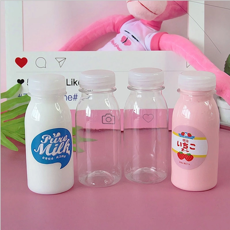 BPA Free Milk Bottle 250ml Empty Clear Plastic Pet Milk Bottles with Tamper-Proof Screw Cap Customized Logo