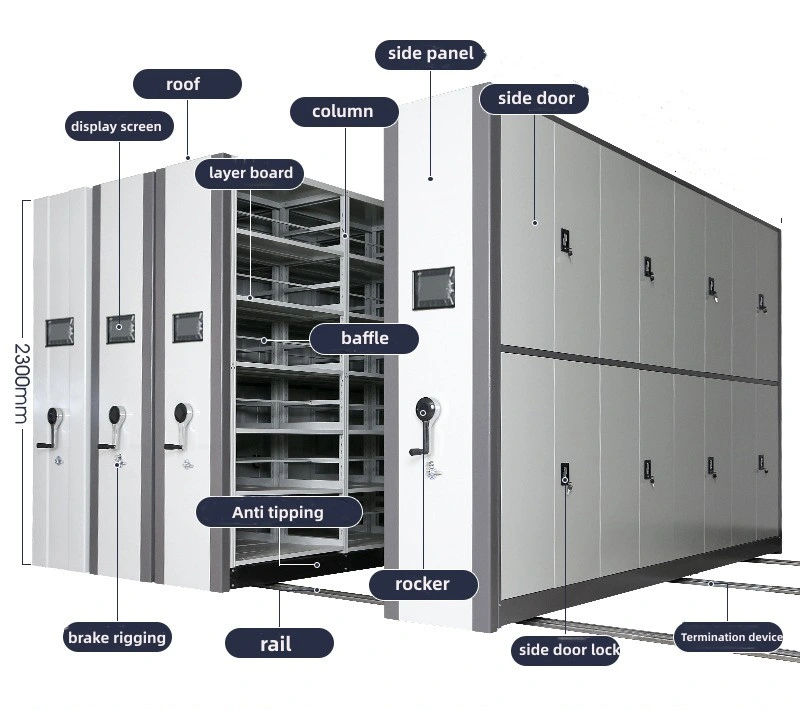 Metal Compact Mobile Filing Shelve Intelligent Steel Electric Movable Filing Shelving