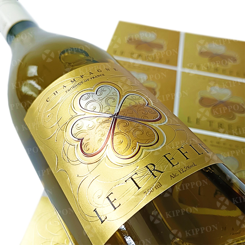 Custom Luxury Packaging Label Gilding Textured Varnish Embossed Stickers Champagne Digital Printing