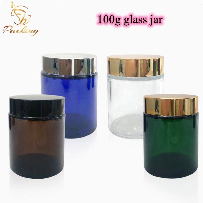 10g 15g 20g 30g 50g 100g Colored Clear Amber Blue Green Black Frosted Cosmetic Jar with Shiny Gold Silver Caps for Cosmetic Cream