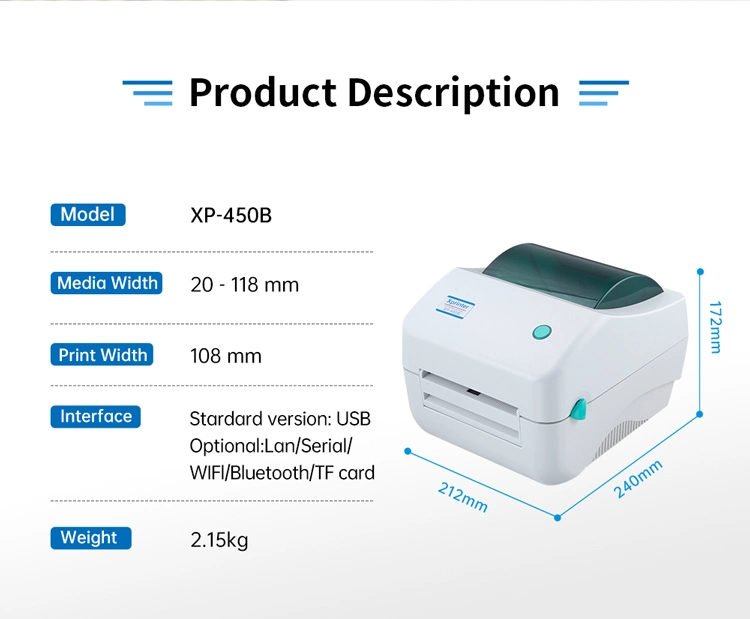 Xprinter XP-450B Desktop 4 Inch Inkless Bluetooth Portable Label Thermal Printer
