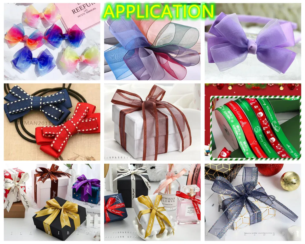 Wholesale Factory Liston Printing Double/ Single Face Satin Taffeta Grosgrain Sheer Organza Ribbon for Wrapping/Decoration/Garment/Christmas Gifts Bows