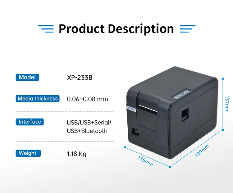 Xprinter XP-233B 2inch Imprimante Thermique Mobile Bluetooth Thermal Printer Label Printer