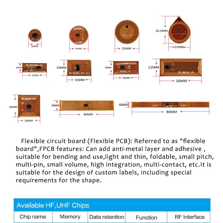 NFC FPC High Temperature Resistant Wireless Anti Metal Labels Chip Embedded Flexible Electronic Tag