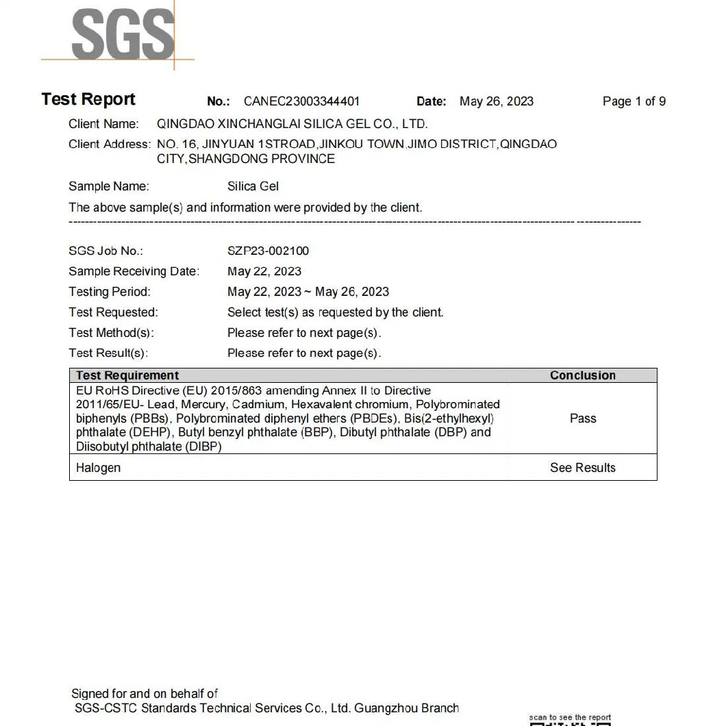 Type C Silica Gel Adsorbent Material