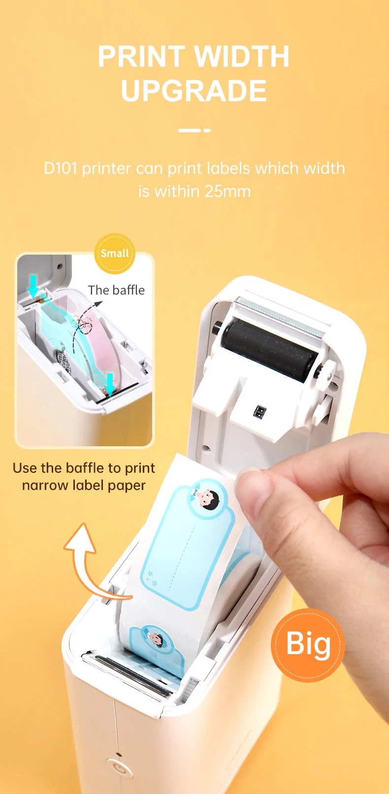 Niimbot 1 Inch Portable Bt Thermal Printer 25mm Mobile Portable Handheld Sticker Label Printer D101