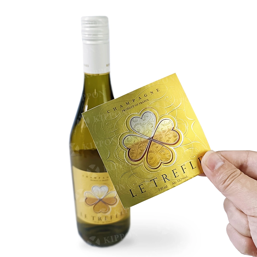 Custom Luxury Packaging Label Gilding Textured Varnish Embossed Stickers Champagne Digital Printing