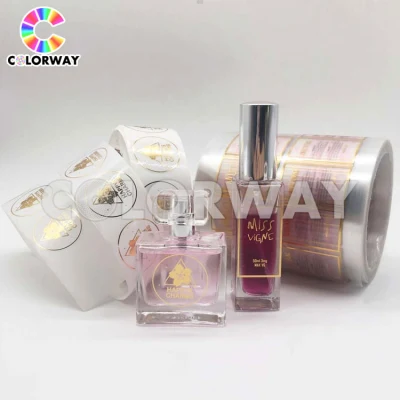  Rotolo personalizzato a colori con stampa UV impermeabile blu oro Flacone per farmaci cosmetico in film a caldo argento per profumi in PVC Etichetta adesiva autoadesiva
