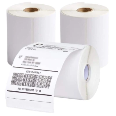  Etichette adesive termiche bianche rotoli di etichette adesive con codice a barre termico diretto Etichetta di spedizione della stampante