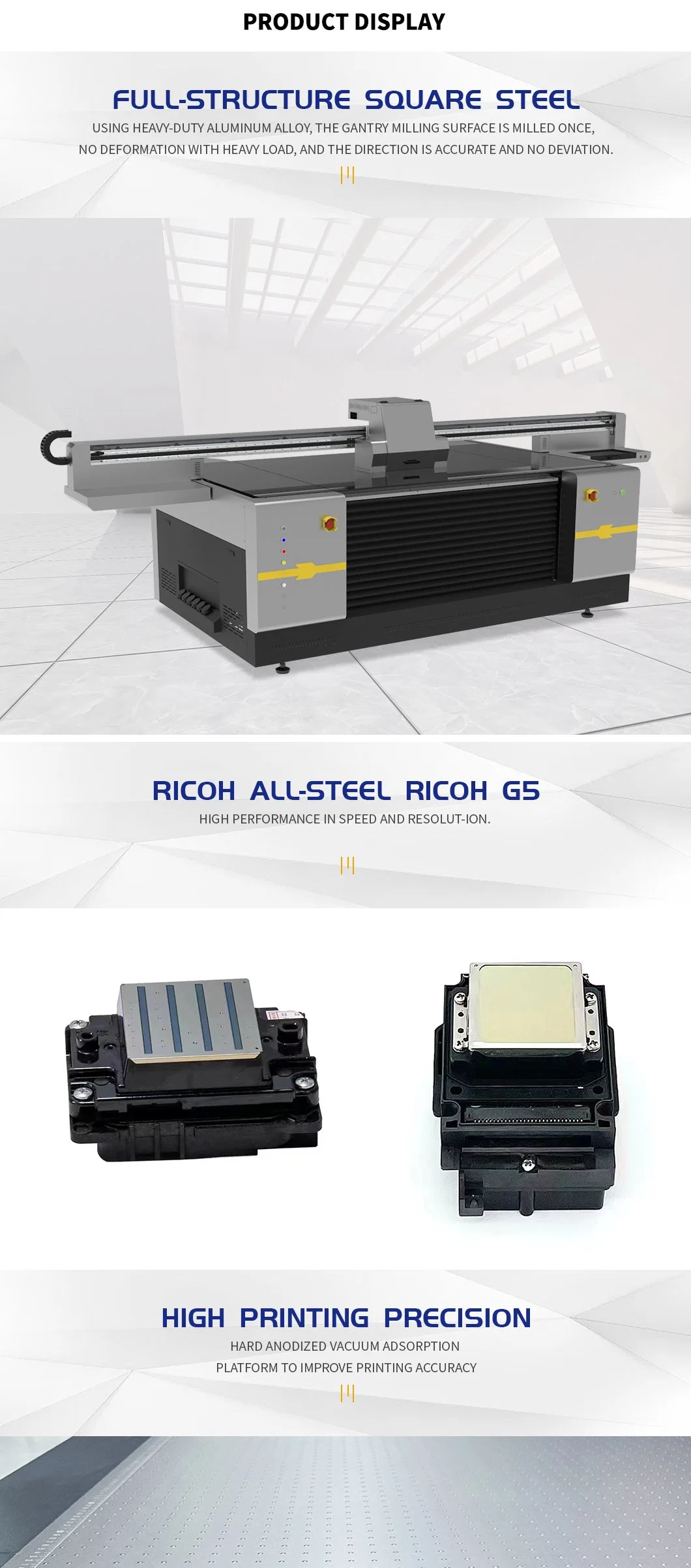 Large Format Printer 2.5m Size Digital Inkjet Printer with Ricoh G5 G5I Head for Wood and Glass Acrylic UV Flatbed Printers Solvent Flatbed Printer