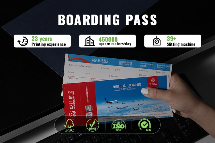 Direct Thermal Boarding Pass Paper Air Ticket with Customized Logo Accepted