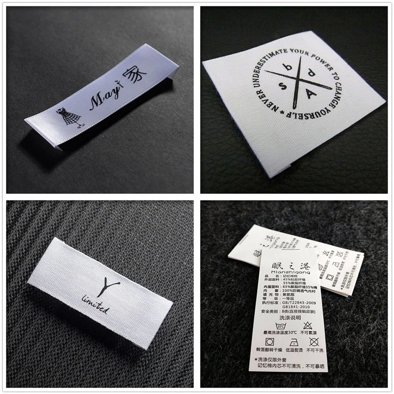 Wholesale Sew on Custom Trademark Logo End Fold Satin Printed Neck Label for T-Shirts