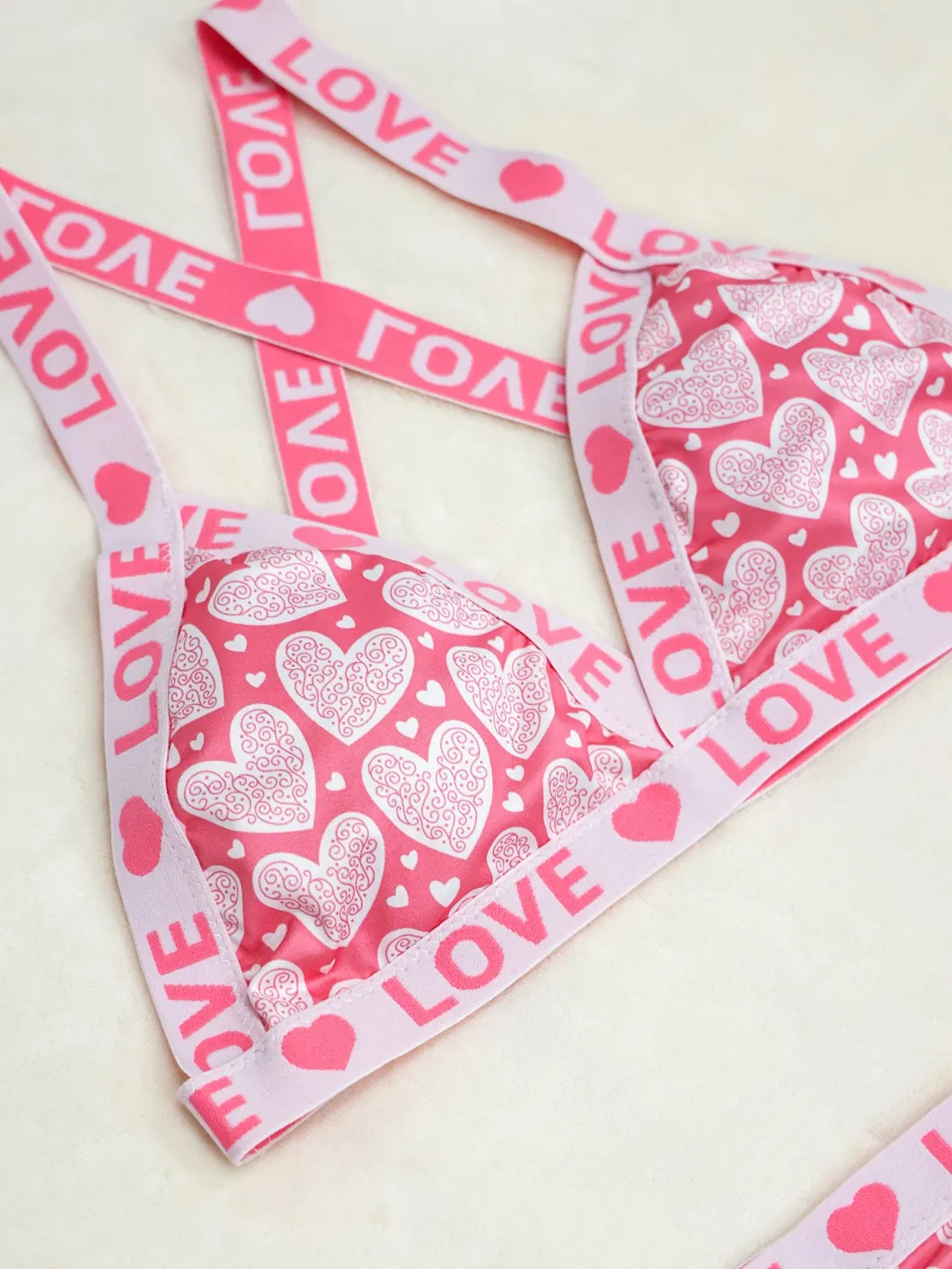 Women&prime;s Valentine&prime;s Day Sexy Lingerie Set, Plus Size Heart Pattern Letter Tape