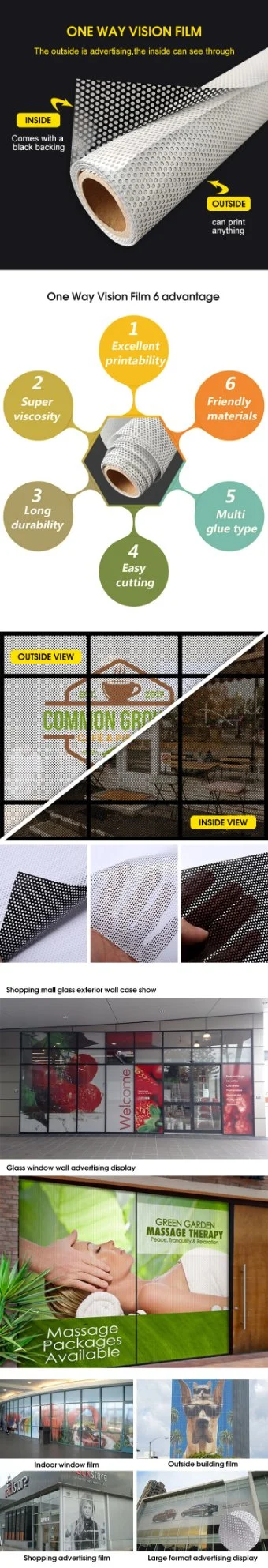 Perforated Window Film One Way Vision Film Solvent/Eco-Solvent Printing