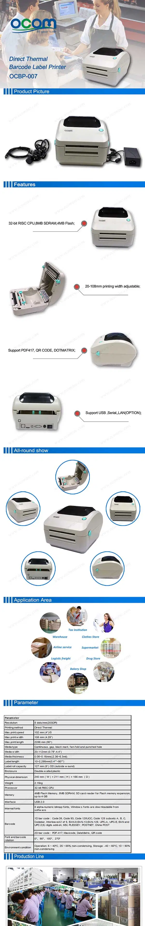 Label Barcode Printer Thermal Label Printer Thermal Receipt and Label Printer