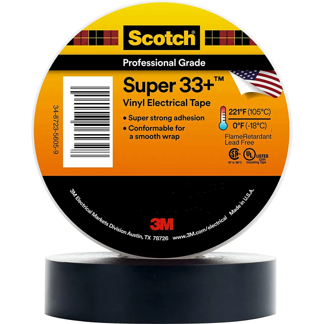 Scotch Super 3m 33+ Premium Grade All-Weather Vinyl Electrical Tape, 2 in X 36 Yd (108 FT) , Long Roll, 1 in Core, Black, 1 Roll