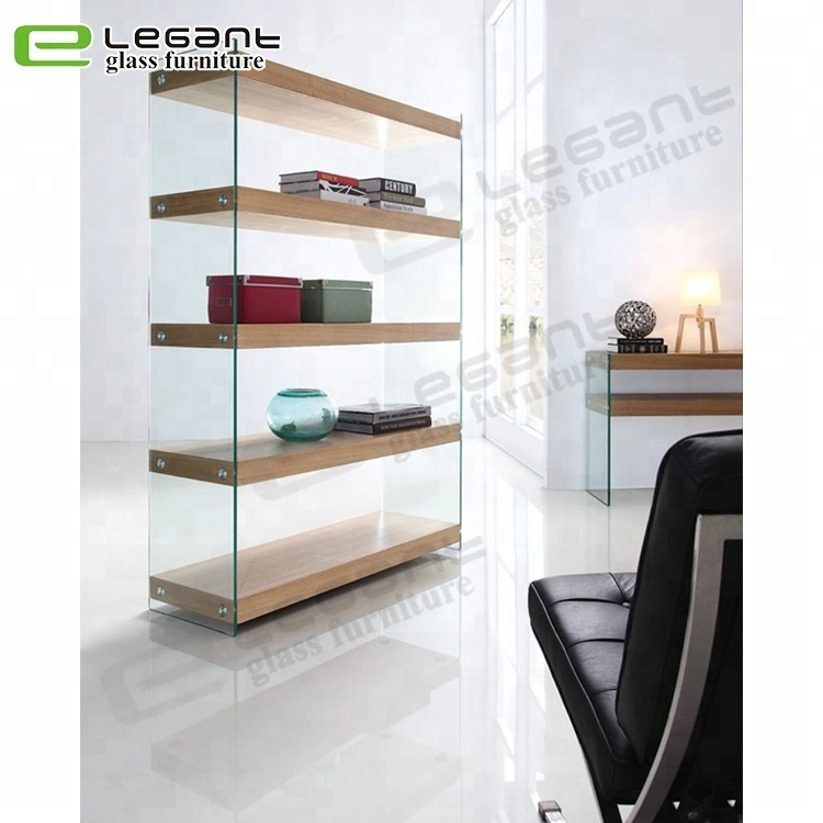 E Shape Clear Glass Wall Shelf for Guest Room