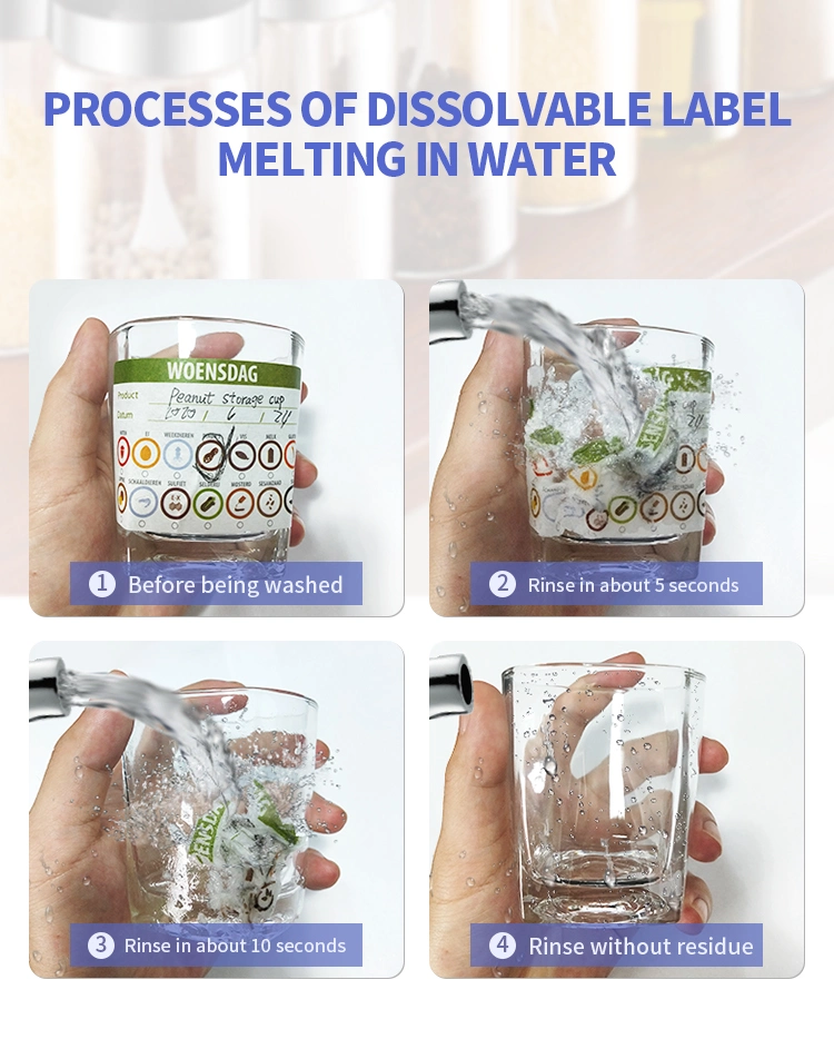 Customized Washable Dissolvable Labels for Food Containers Kitchen Food Storage Bottle Jar