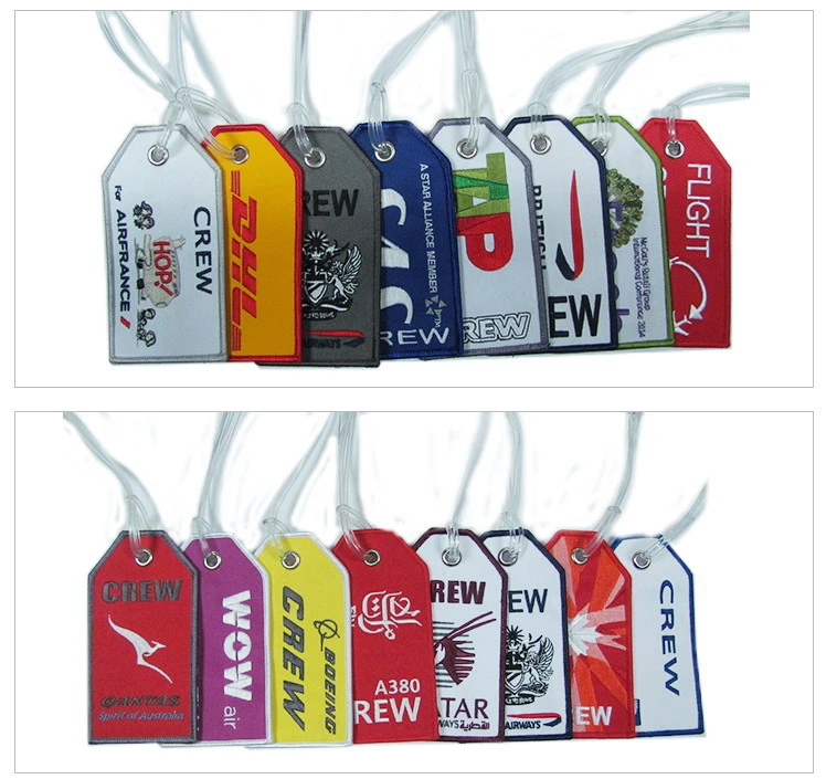 Wholesale Customized Remove Luggage Tag Label Before Embroidery Keyring Flight for Logo Woven Keychains