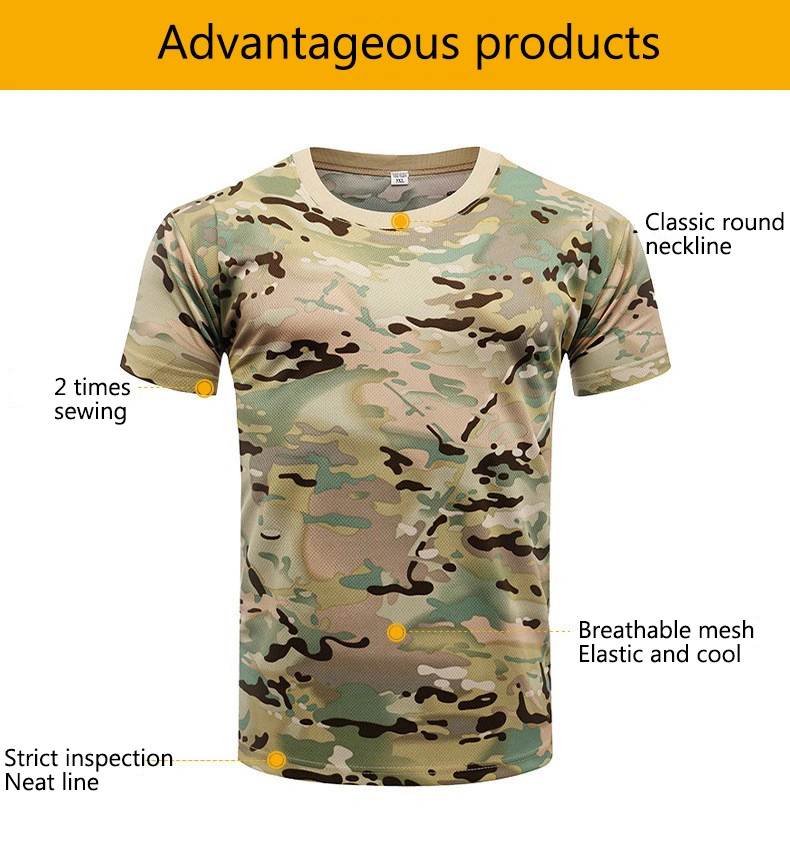 New Design Tactical Camouflage Uniform T-Shirt Camouflage Shirt Outdoor Men&prime;s Camo Clothes Lightweight Round Neck Tactical Quick-Drying Short-Sleeved T-Shirts