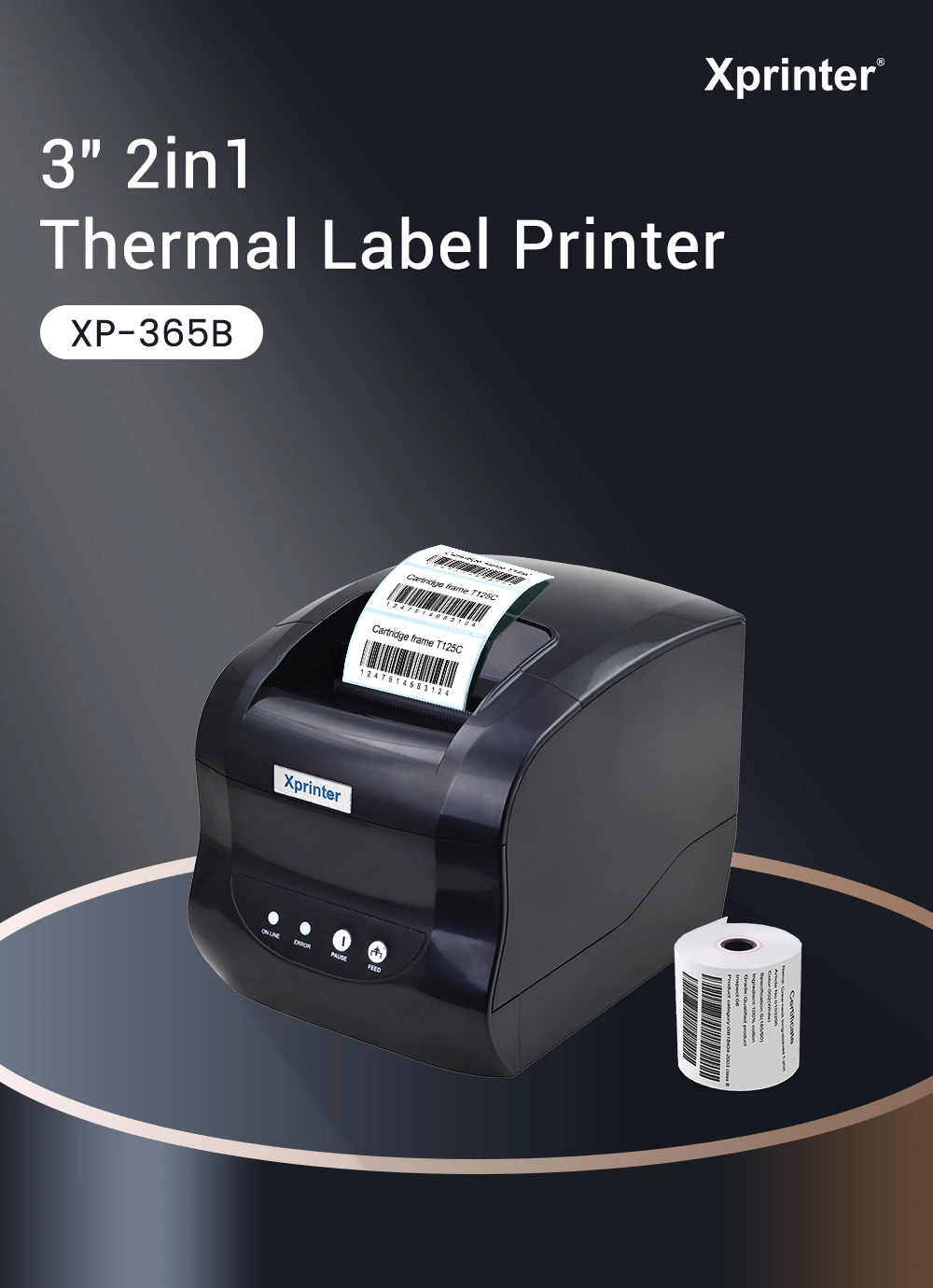 Xprinter XP-365B OEM Black Color 3inch Thermal Shipping Label Printer 80mm Thermal Printer