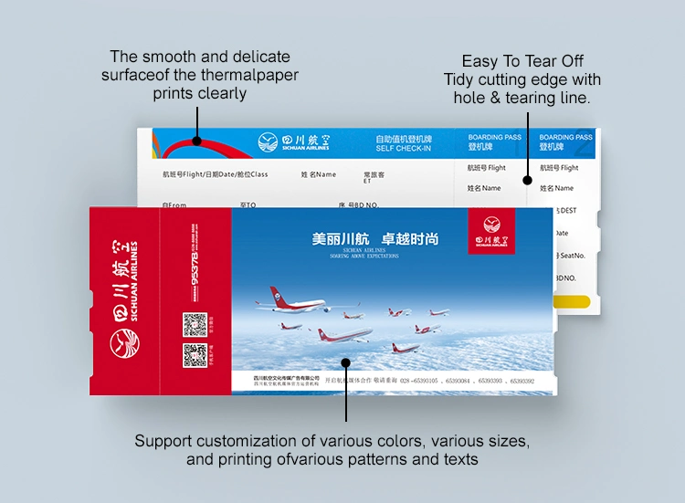 Direct Thermal Boarding Pass Paper Air Ticket with Customized Logo Accepted