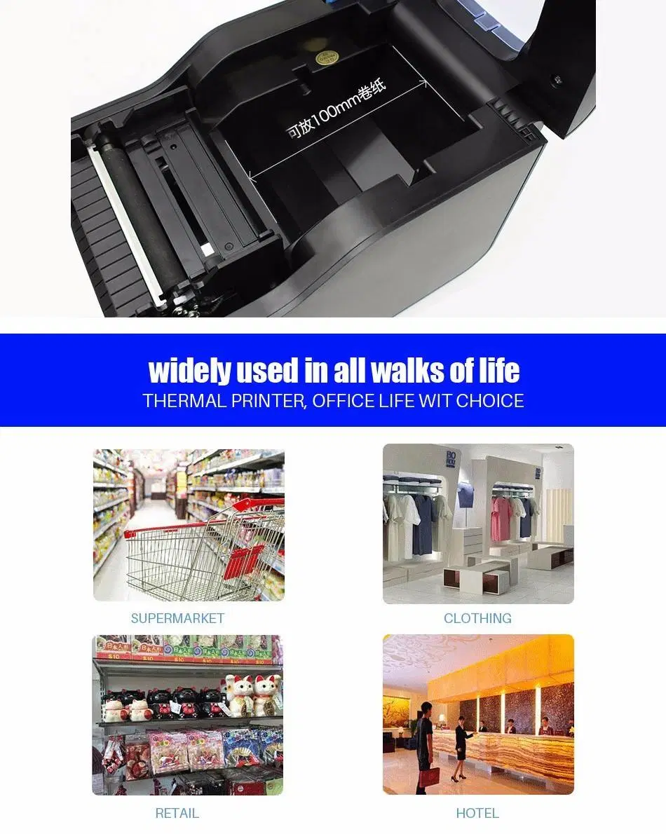 Thermal Label/Receipt Barcode Printer Support ESC/POS/Tsc Thermal Printer