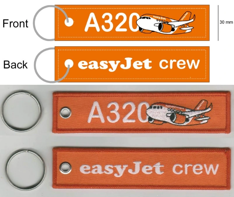 Wholesale Customized Remove Luggage Tag Label Before Embroidery Keyring Flight for Logo Woven Keychains