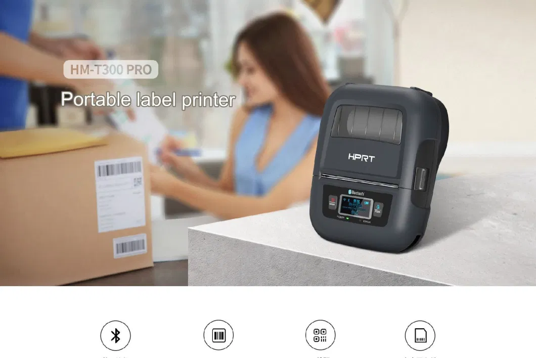 HM-T300 Mobile Label Printer Portable Thermal Receipt Printer Support 58mm/80mm Paper Width