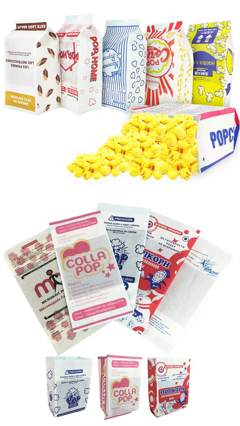 Popcorn Container Design Composite Laminated Reflective Film Fluoride-Free Microwave Popcorn Kraft Paper Bag Food Oil Proof Paper Packaging Bag