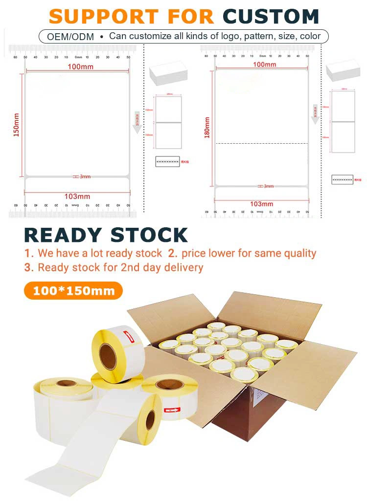 4X6 Shipping Labels of Customized Thermal Label Sticker Paper Synthetic Packaging Label