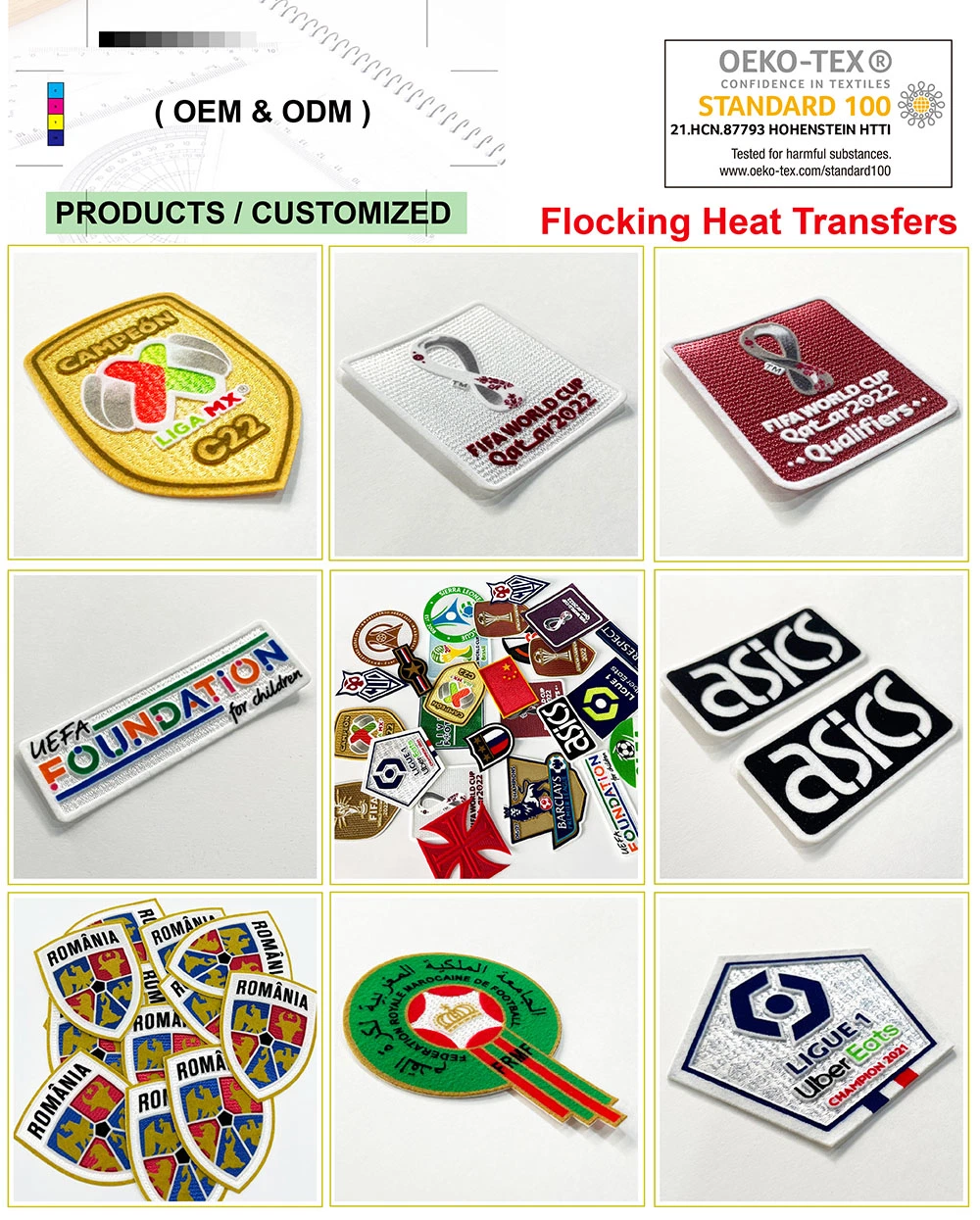 Oeko-Tex Custom 3D Embossed Iron on Rubber Logo Heat Press Patches Clothing High Density Silicone Heat Transfer Printing Labels