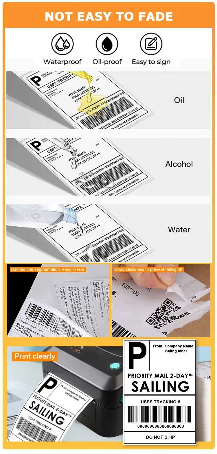 4X6 Shipping Labels of Customized Thermal Label Sticker Paper Synthetic Packaging Label