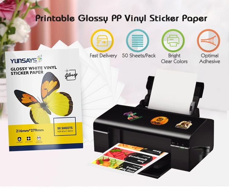 Printable Adhesive Label for Laser&Inkjet Printers Glossy White Waterproof Vinyl Sticker for Epson TM3500/ Epson 7500/Afinia