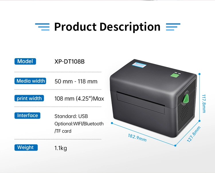 Xprinter XP-DT108B 4 Inch Thermal Shipping Label Printer For Barcode Printing