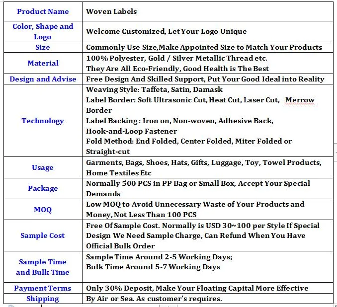 20 Years Factory Experience to Clothing Woven Labels