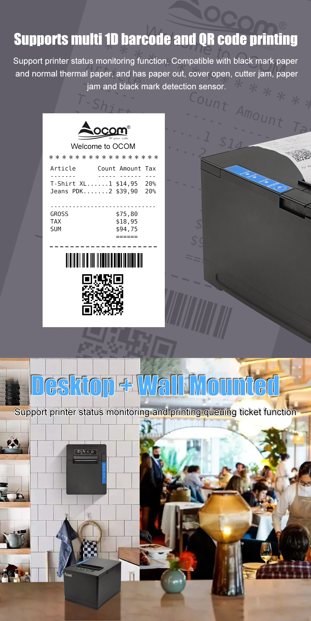 Ocpp-80s Ocom 80mm Thermal Receipt Printer with Auto Cutter