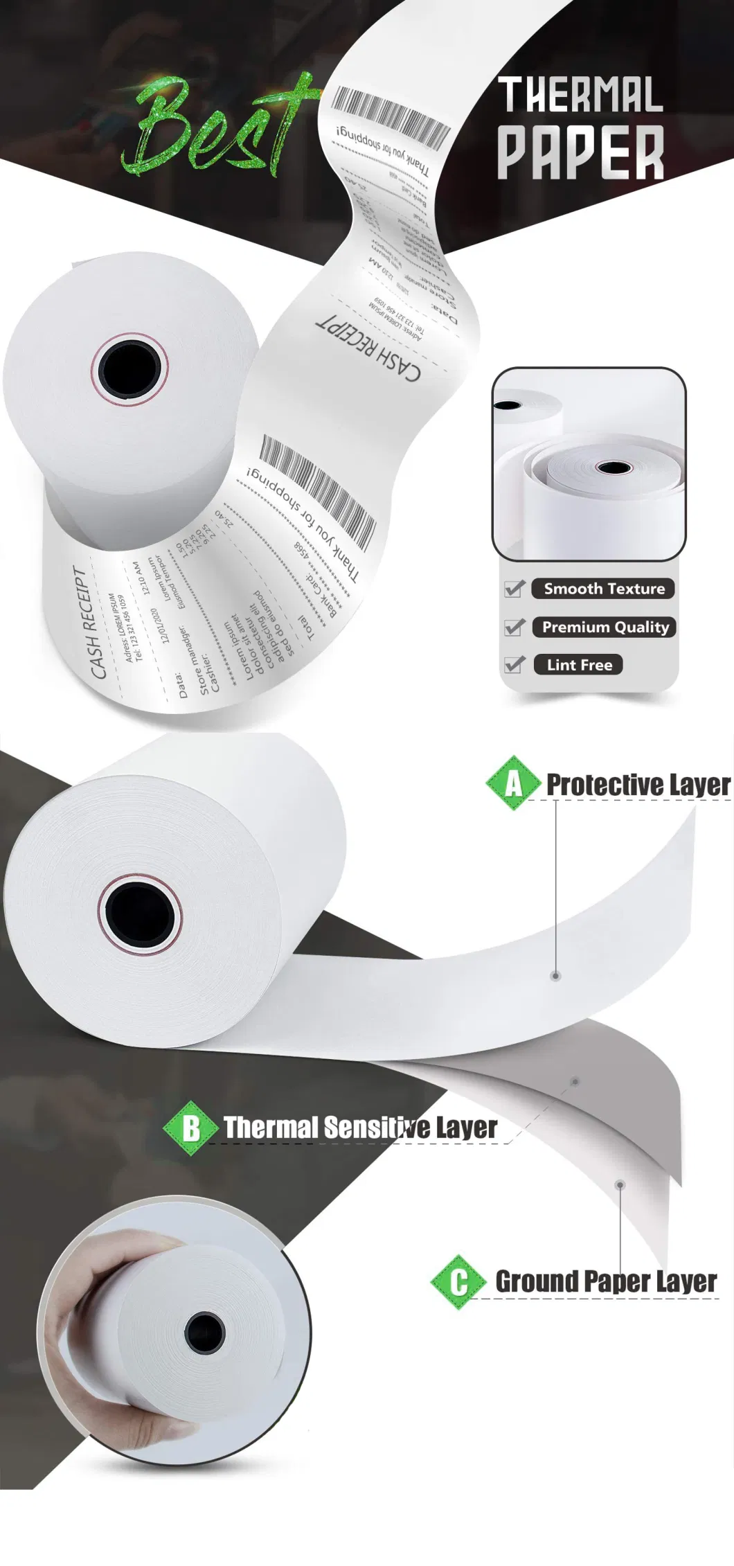Eco-Friendly Paper Price Printer Till Rolling 57mm POS Cash Register Thermal Paper Roll