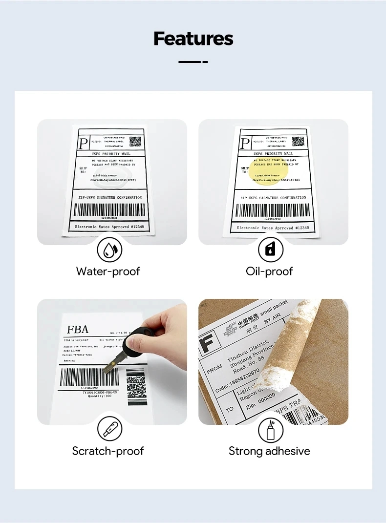 Customized Continuous Waterproof 40 X 30 Courier Barcode Label Sticker Rolls Thermal Printer Labels