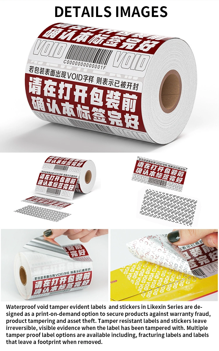 Custom Logo Warranty Anti-Fake Label Printing Security Seal Reminder Void Sticker Anti-Counterfeiting Labels for Packaging