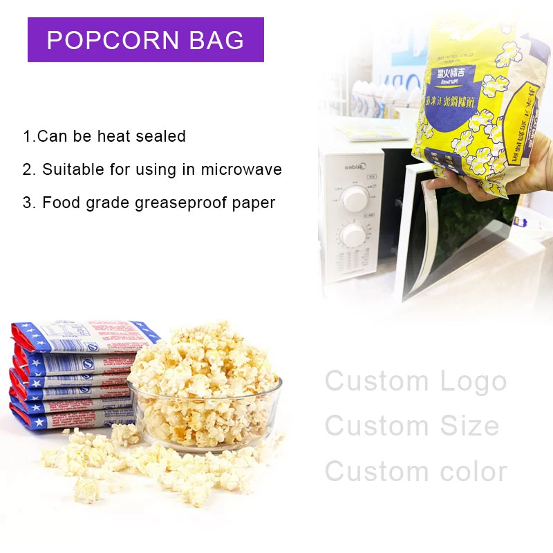 Popcorn Container Design Composite Laminated Reflective Film Fluoride-Free Microwave Popcorn Kraft Paper Bag Food Oil Proof Paper Packaging Bag